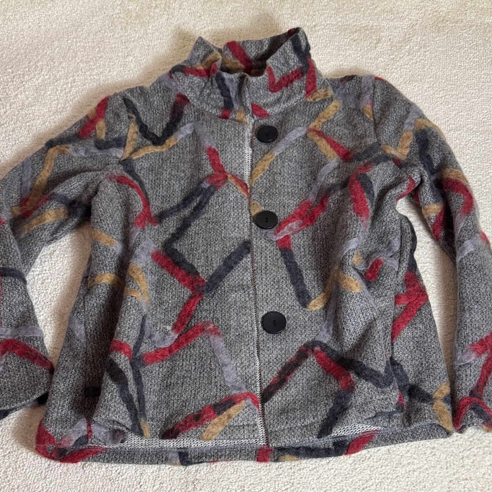 Trisha Tyler Geometric Textured Button Down Sweater
